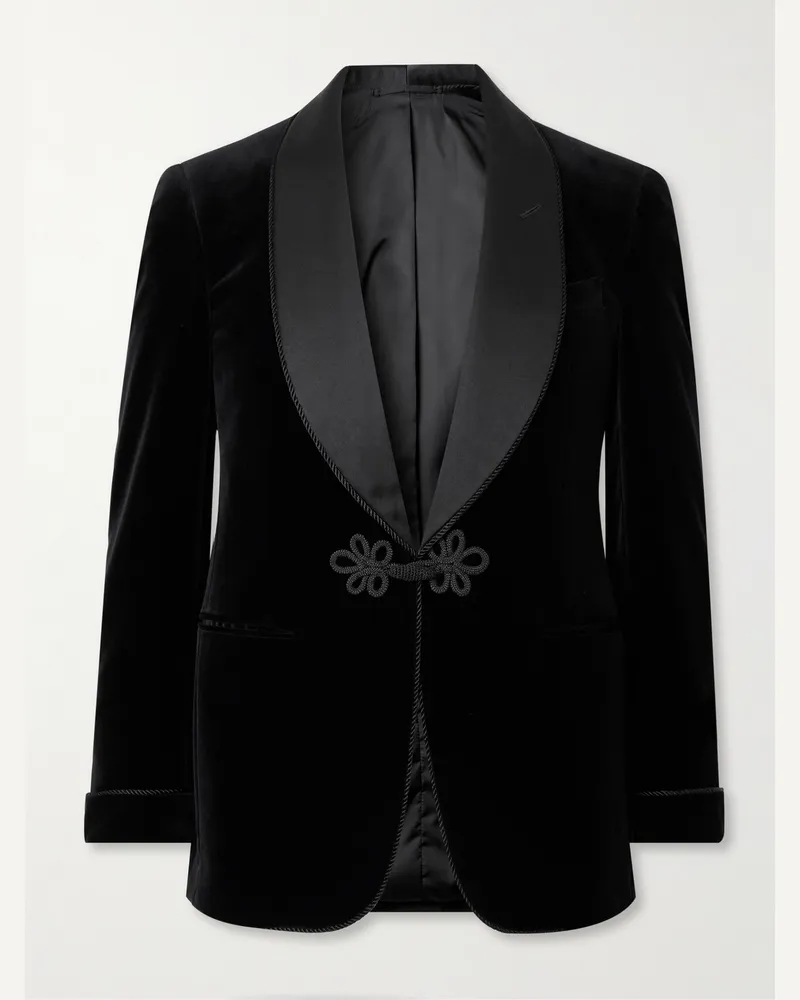 Ralph Lauren Smokingjacke aus Wollsamt mit Seidenbesatz Schwarz