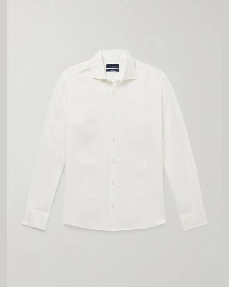 Thom Sweeney Schmal geschnittenes Hemd aus Leinen mit Cutaway-Kragen Weiß