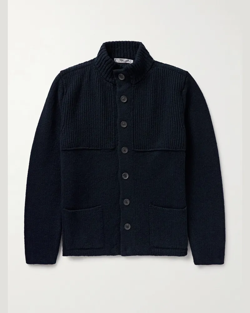 Inis Meáin Storm Ribbed Merino Wool and Cashmere-Blend Cardigan Blue