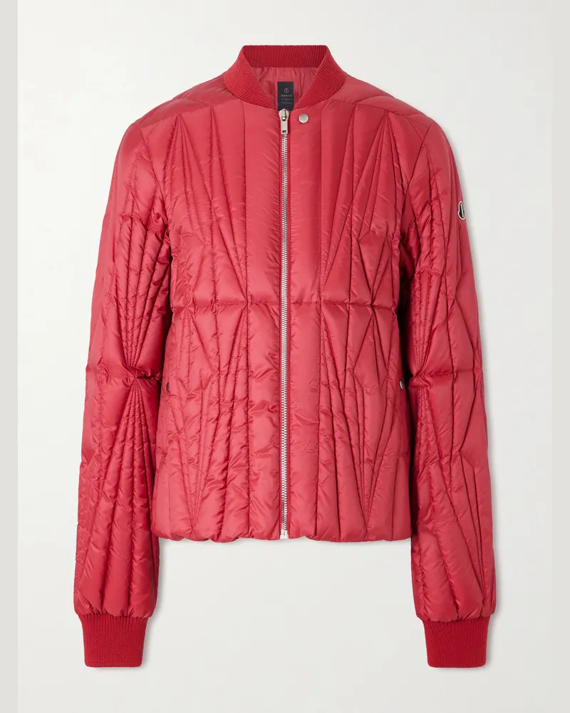 Rick Owens Moncler Daunenjacke aus gestepptem Shell mit Logoapplikation Rot