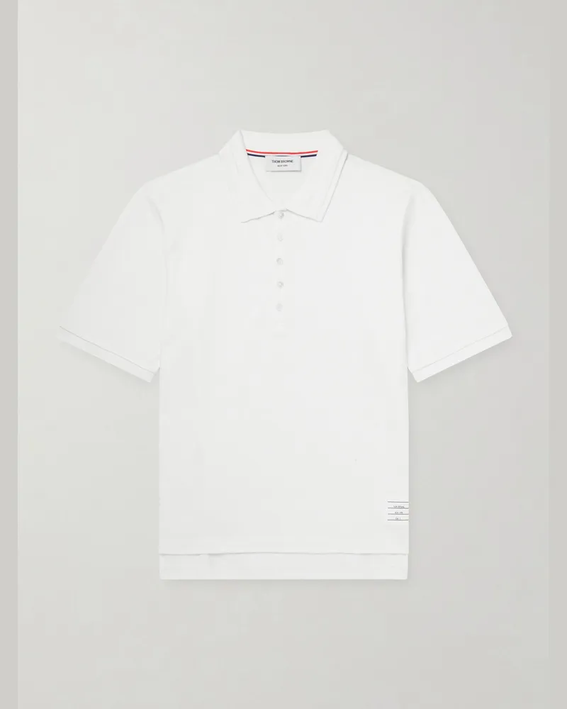 Thom Browne Striped Logo-Appliqué Cotton-Jersey Polo Shirt White