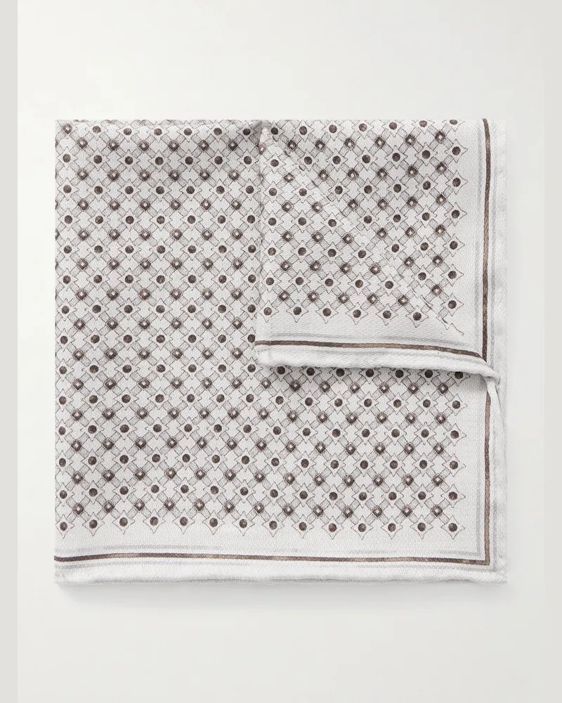 Brunello Cucinelli Printed Silk Pocket Square Brown