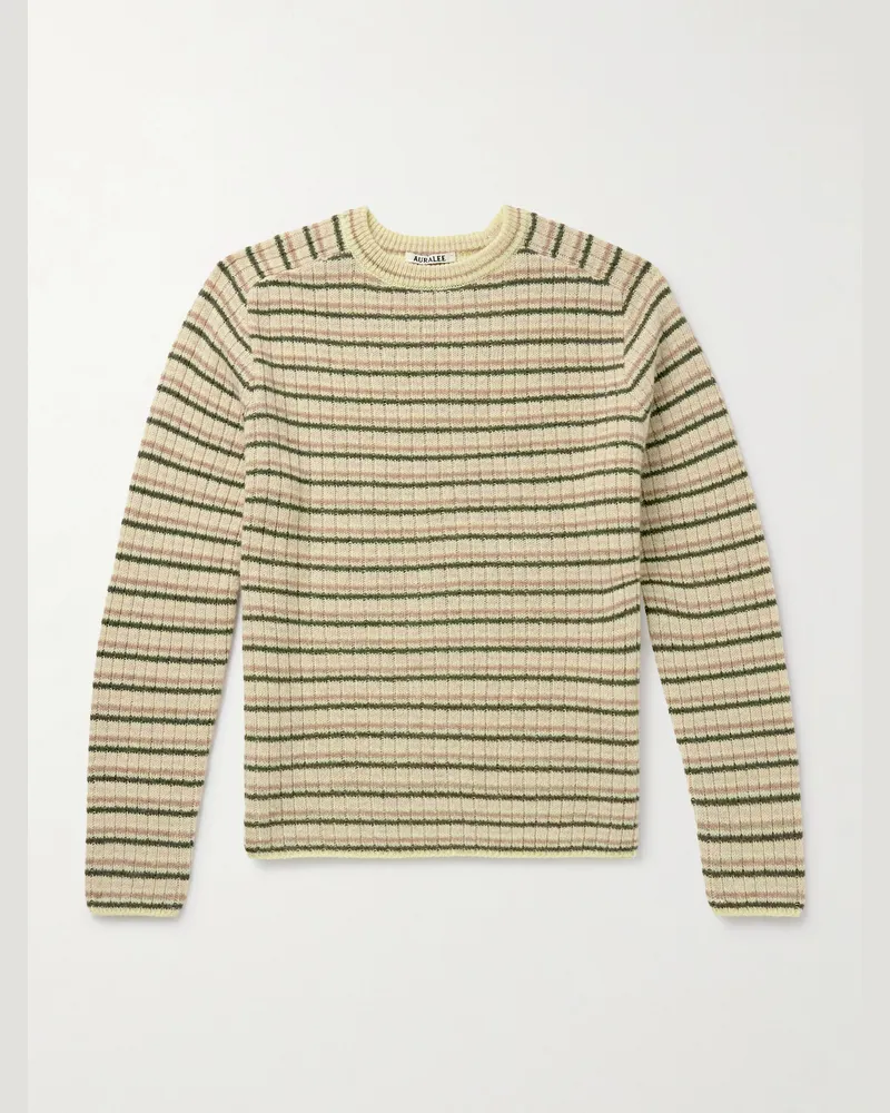 AURALEE Gestreifter Pullover aus einer Mischung aus Shetland-Wolle und Kaschmir Neutral