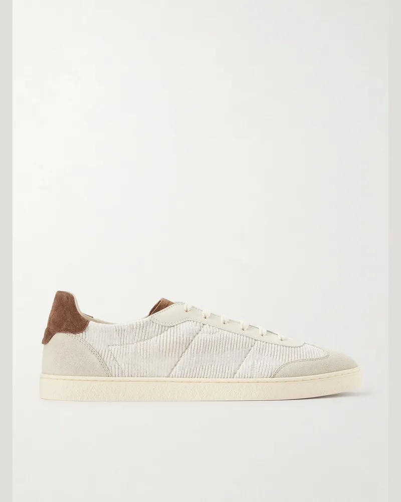 Brunello Cucinelli Suede and Cotton Sneakers Neutrals