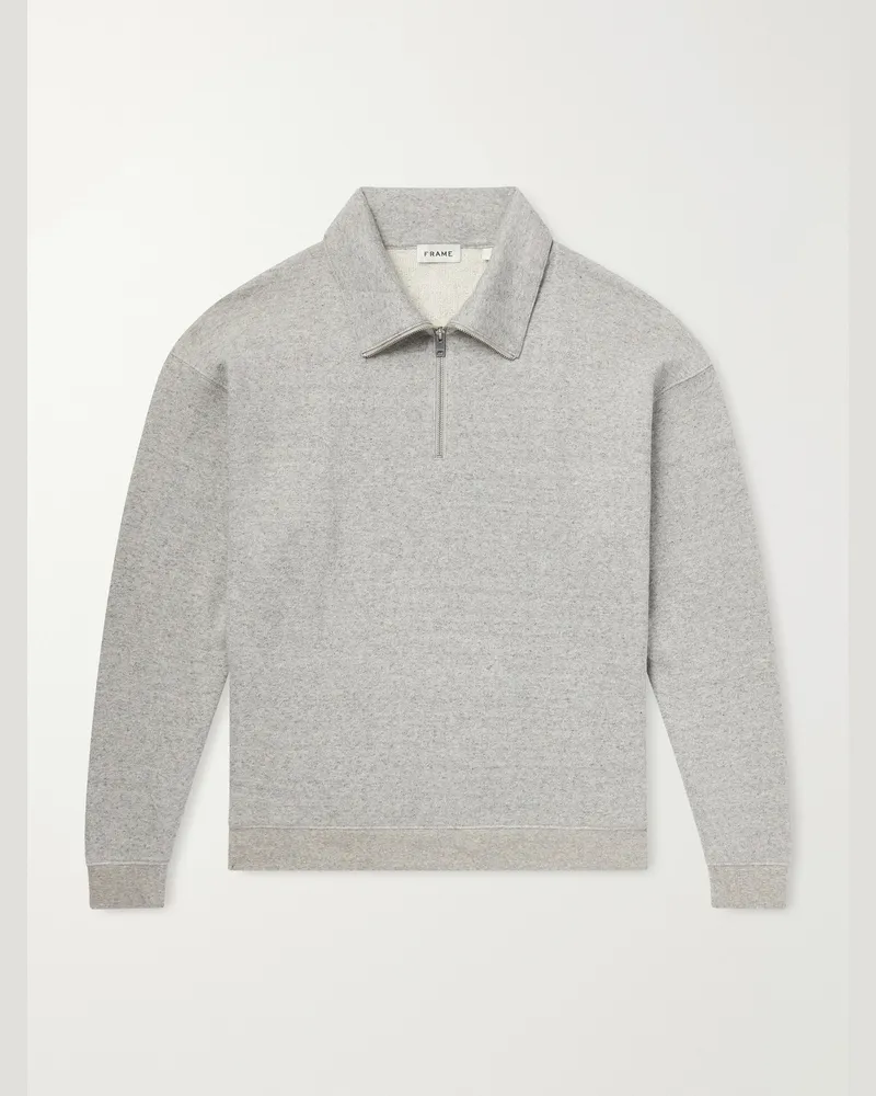 Frame Denim Cotton and Lyocell-Blend Jersey Half-Zip Sweatshirt Gray