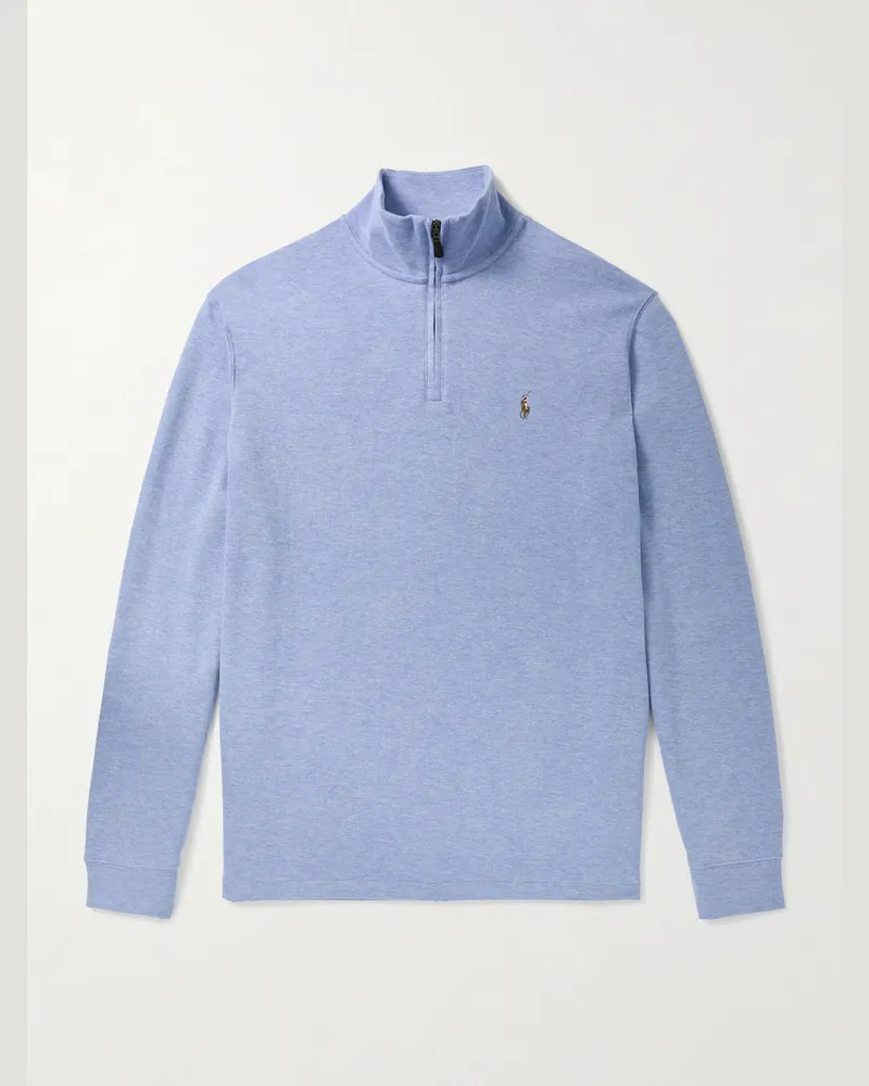 Ralph Lauren Logo-Embroidered Cotton Half-Zip Sweater Blue