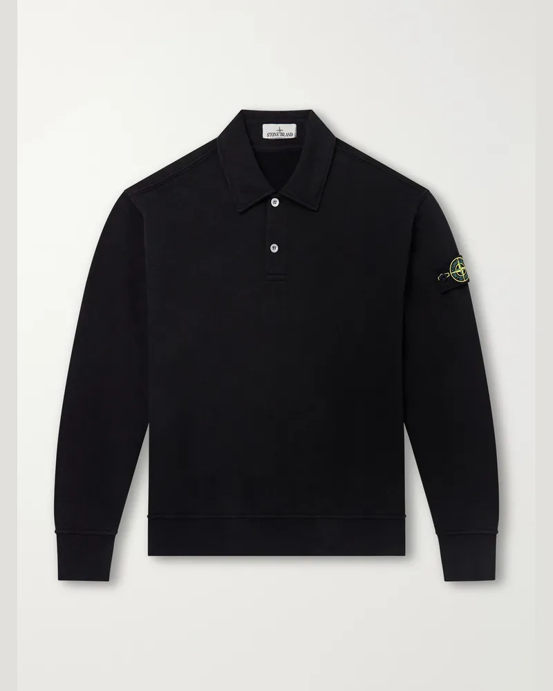 Stone Island Garment-Dyed Tubular Cotton-Fleece Sweatshirt Black