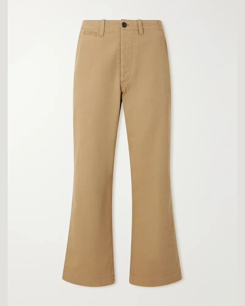 Drake's Officer Chino Wide-Leg Cotton-Twill Trousers Neutrals