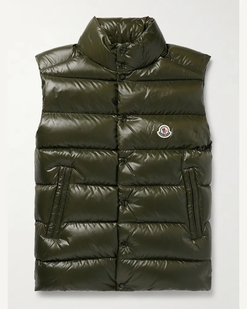 Moncler Tibb Daunenweste aus gestepptem Nylon mit Logoapplikation Grün