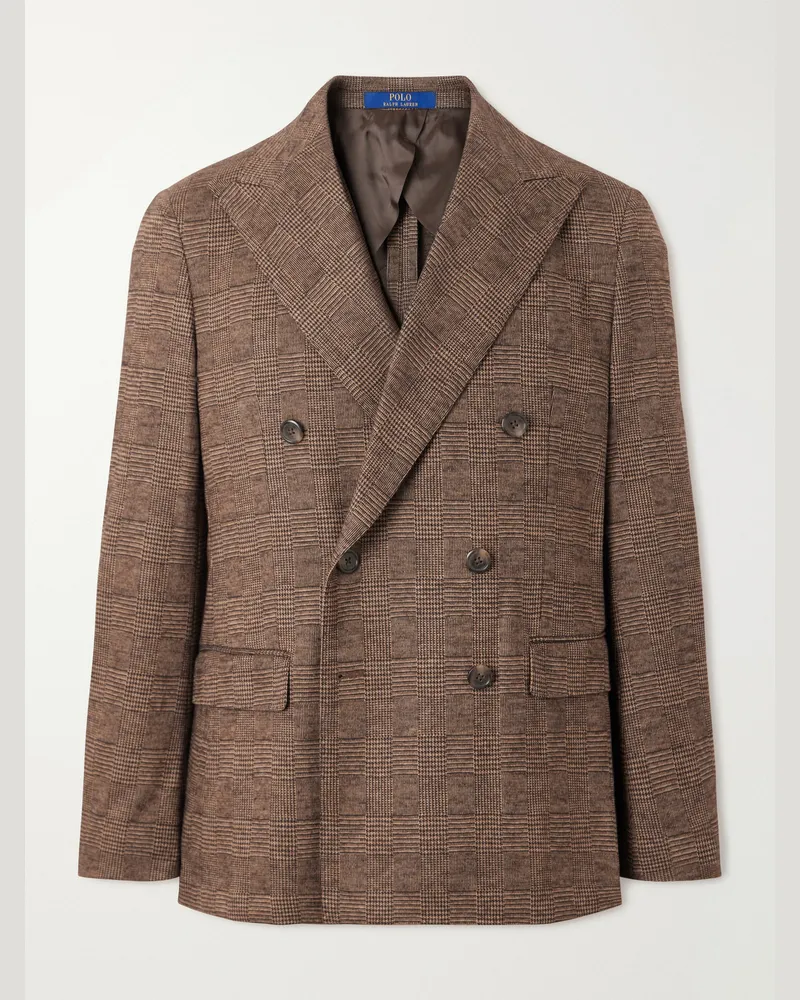 Ralph Lauren Double-Breasted Prince of Wales Blazer Brown
