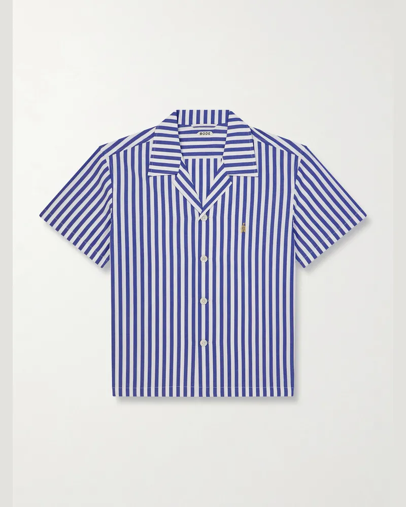 BODE Calliope gestreiftes Hemd aus Baumwollpopeline mit Stickerei und Reverskragen Blau