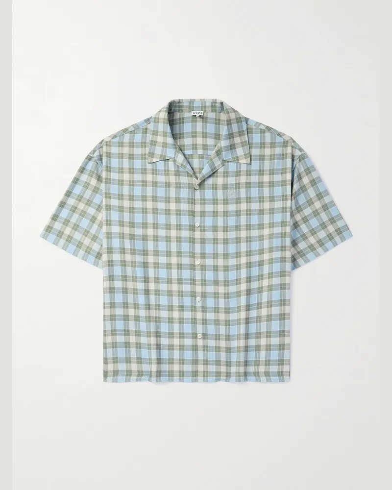 Loewe Kariertes Hemd aus Twill mit Reverskragen und Logostickerei Blau
