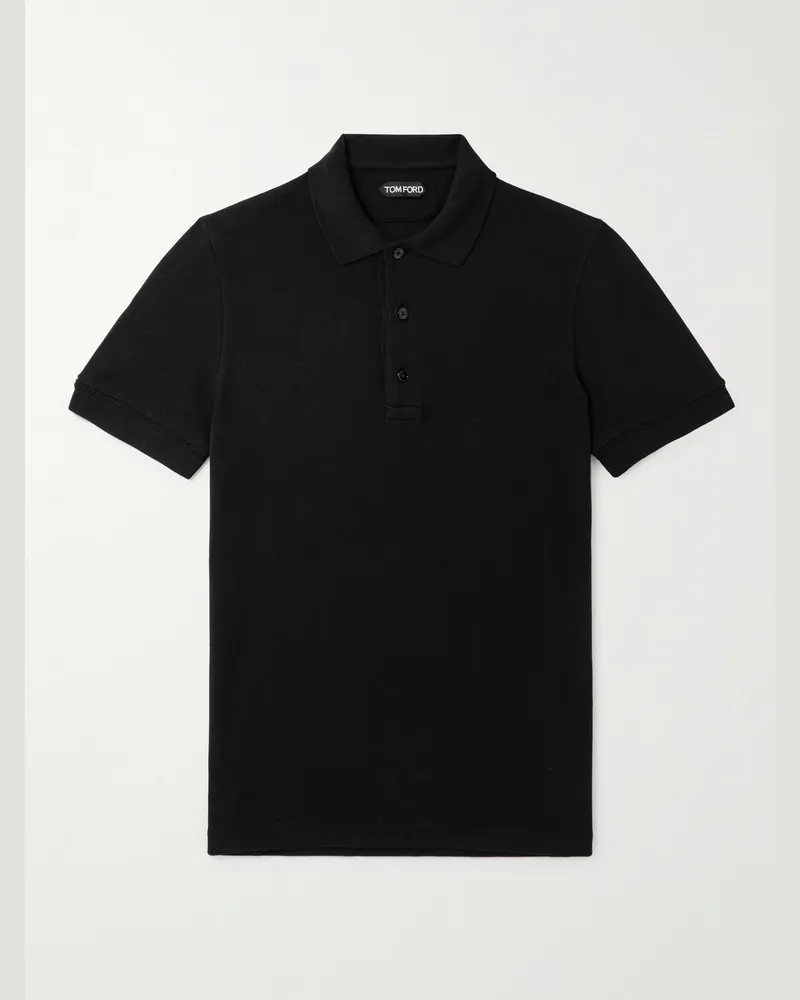 Tom Ford Polohemd aus Piqué aus einer Lyocell-Baumwollmischung Schwarz