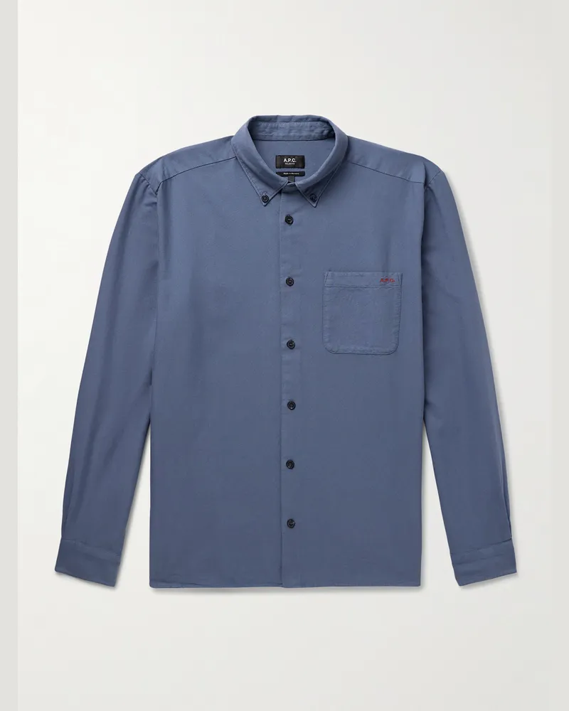 A.P.C. Mateo Hemd aus Baumwolle mit Button-Down-Kragen und Logostickerei Blau