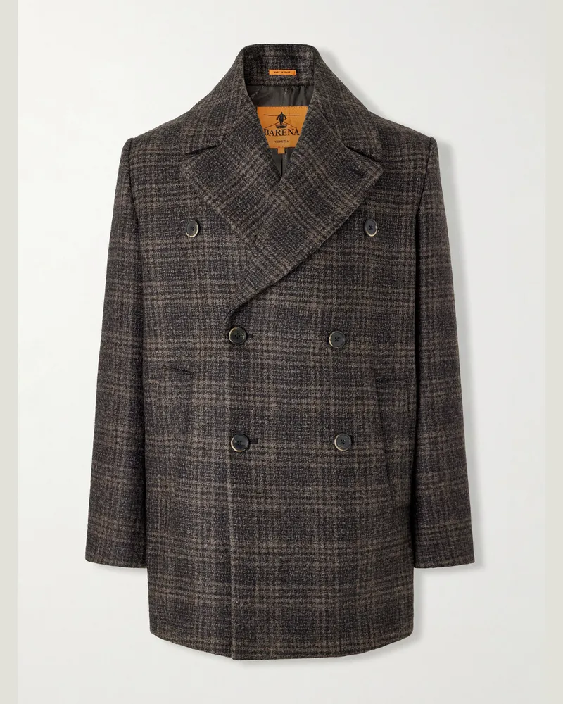 BARENA Double-Breasted Prince of Wales Wool-Blend Blouson Jacket Brown