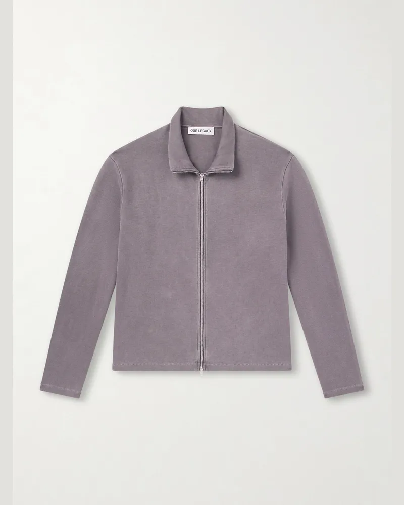 Our Legacy Shrunken Ribbed Organic Cotton-Jersey Zip-Up Sweater Gray