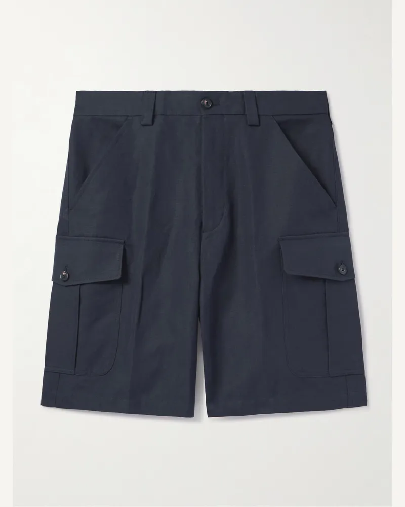Loro Piana Bizen Wide-Leg Cotton and Linen-Blend Canvas Cargo Shorts Blue