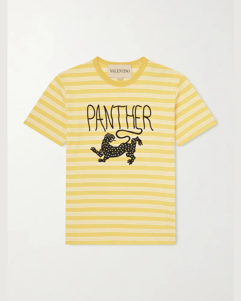 Valentino Garavani Striped Printed Cotton-Jersey T-Shirt Yellow
