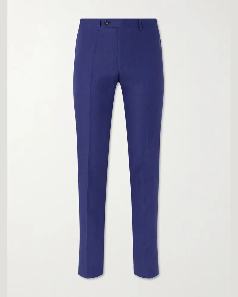 Canali Straight-Leg Linen Suit Trousers Blue