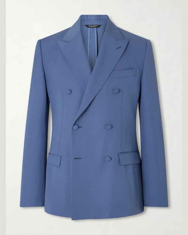 Dolce & Gabbana Double-Breasted Wool Blazer Blue