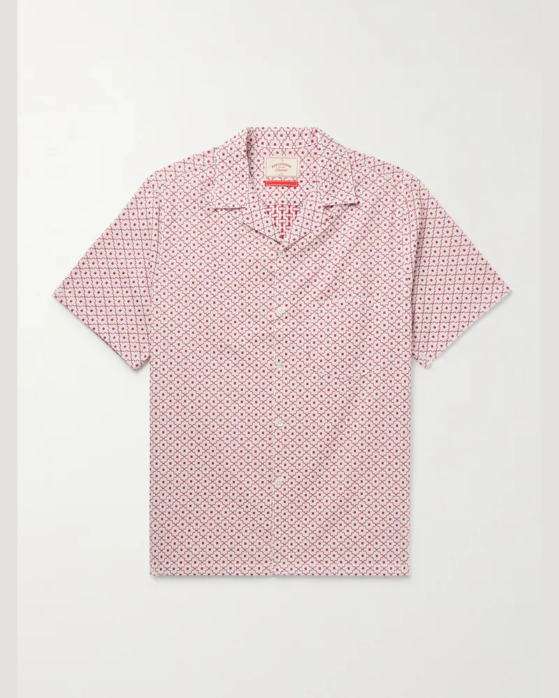 Portuguese Flannel Tile Convertible-Collar Organic Cotton-Jacquard Shirt Red