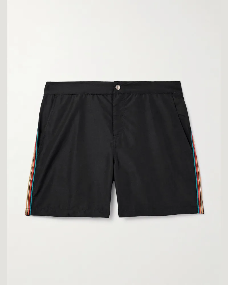 Paul Smith Schmal geschnittene mittellange Badeshorts aus recyceltem Material mit Streifen Schwarz
