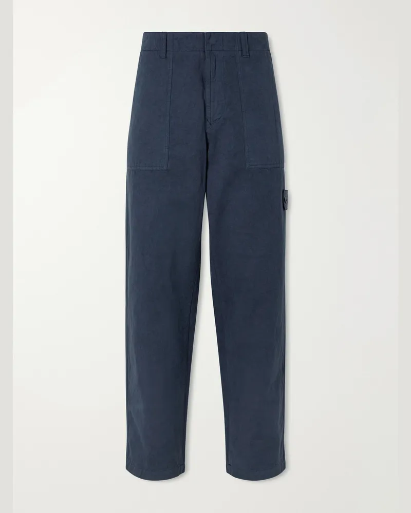 Stone Island GHOST Straight-Leg Cotton and Linen-Blend Trousers Blue