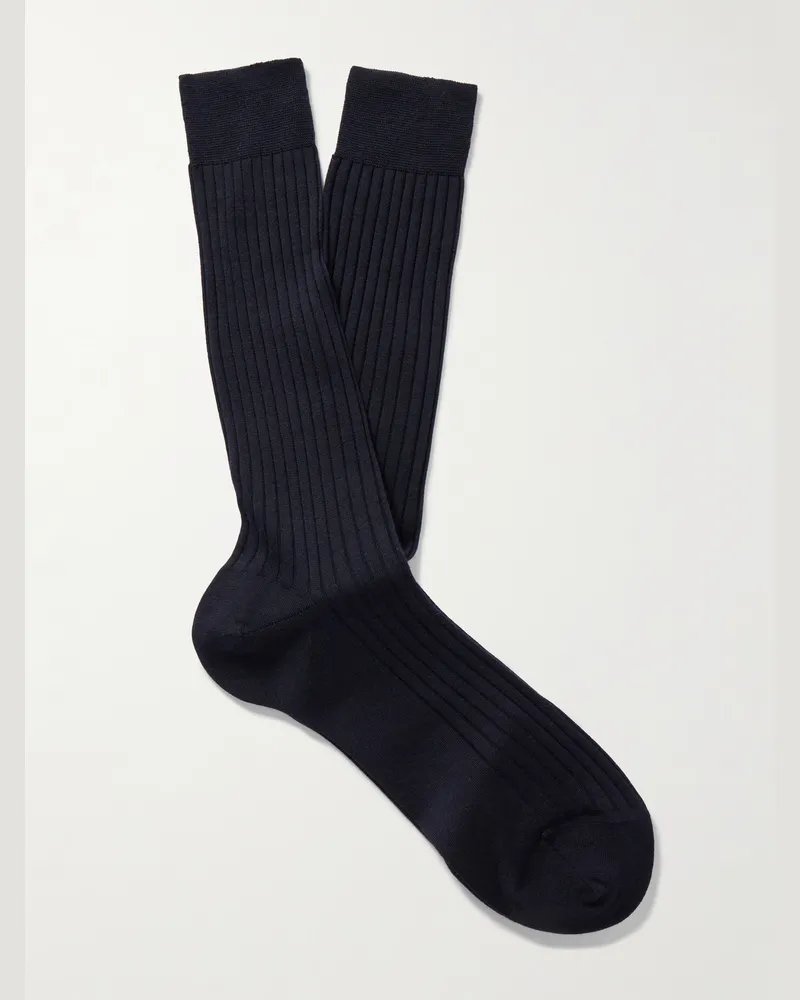 MR P. Ribbed Merino Wool-Blend Socks Blue