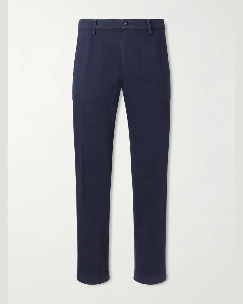 Canali Straight-Leg Cotton-Blend Twill Trousers Blue