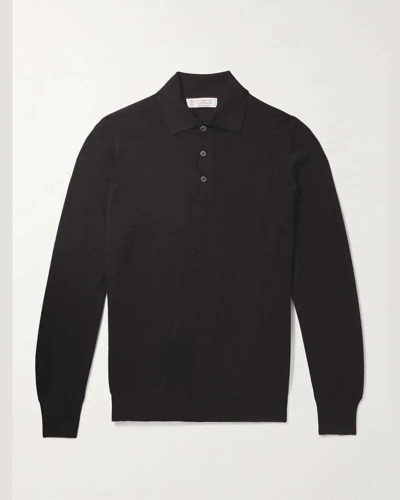 Brunello Cucinelli Pullover aus einer Schurwoll-Kaschmirmischung mit Polokragen Schwarz