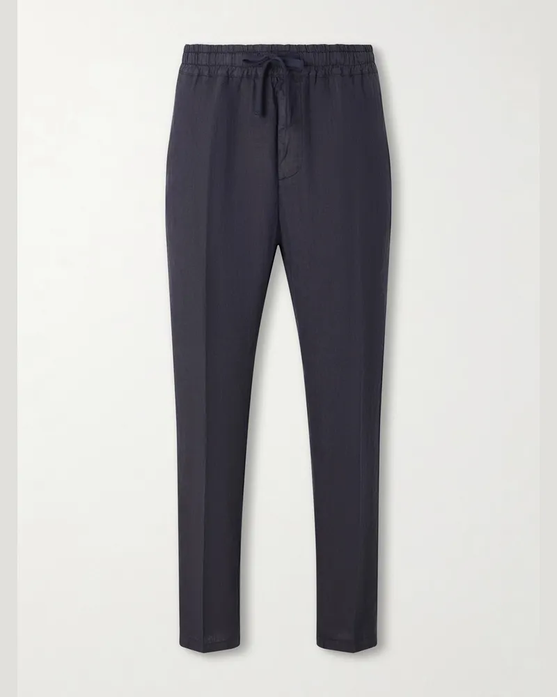 Altea Mattia Straight-Leg Linen Drawstring Trousers Blue