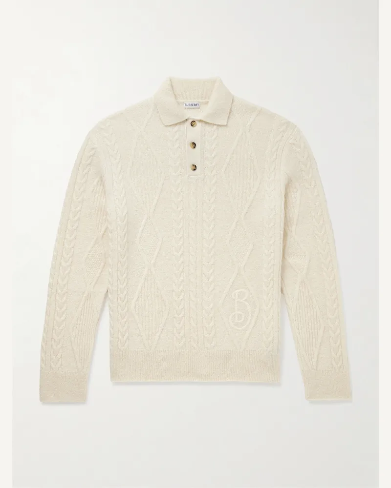 Burberry Pullover mit Polokragen und Zopfstrickmuster Neutral