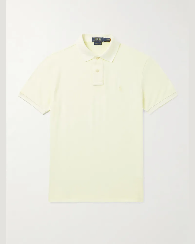 Ralph Lauren Schmal geschnittenes Polohemd aus Baumwoll-Piqué mit Logostickerei Gelb