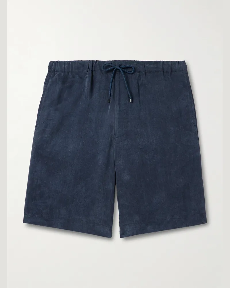Dries van Noten Straight-Leg Washed-Twill Drawstring Shorts Blue
