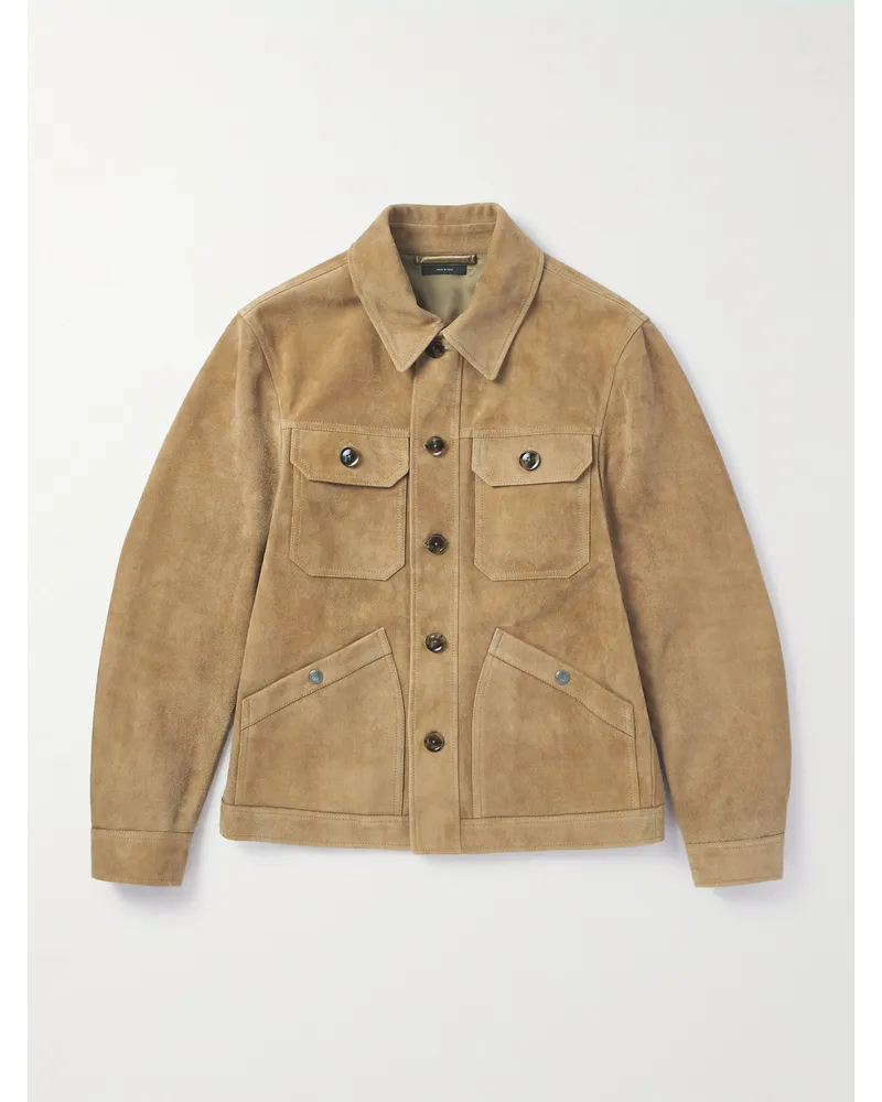 Tom Ford Heathered Jacke aus Veloursleder Braun