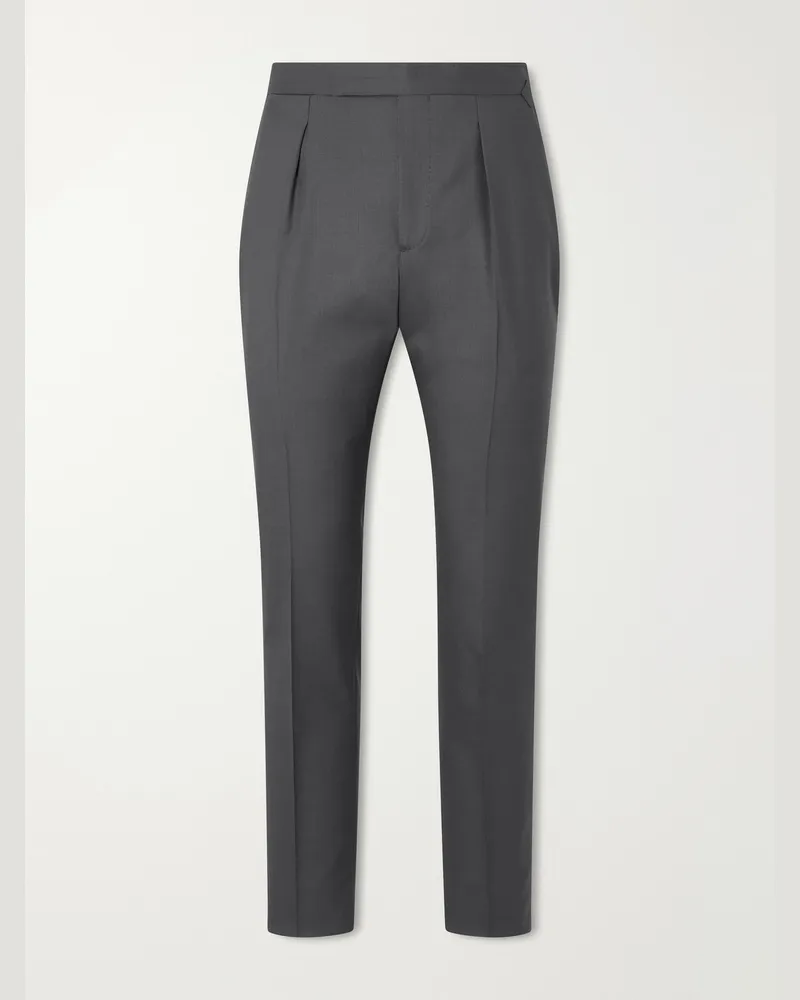 Thom Sweeney Tapered Pleated Wool-Twill Suit Trousers Gray