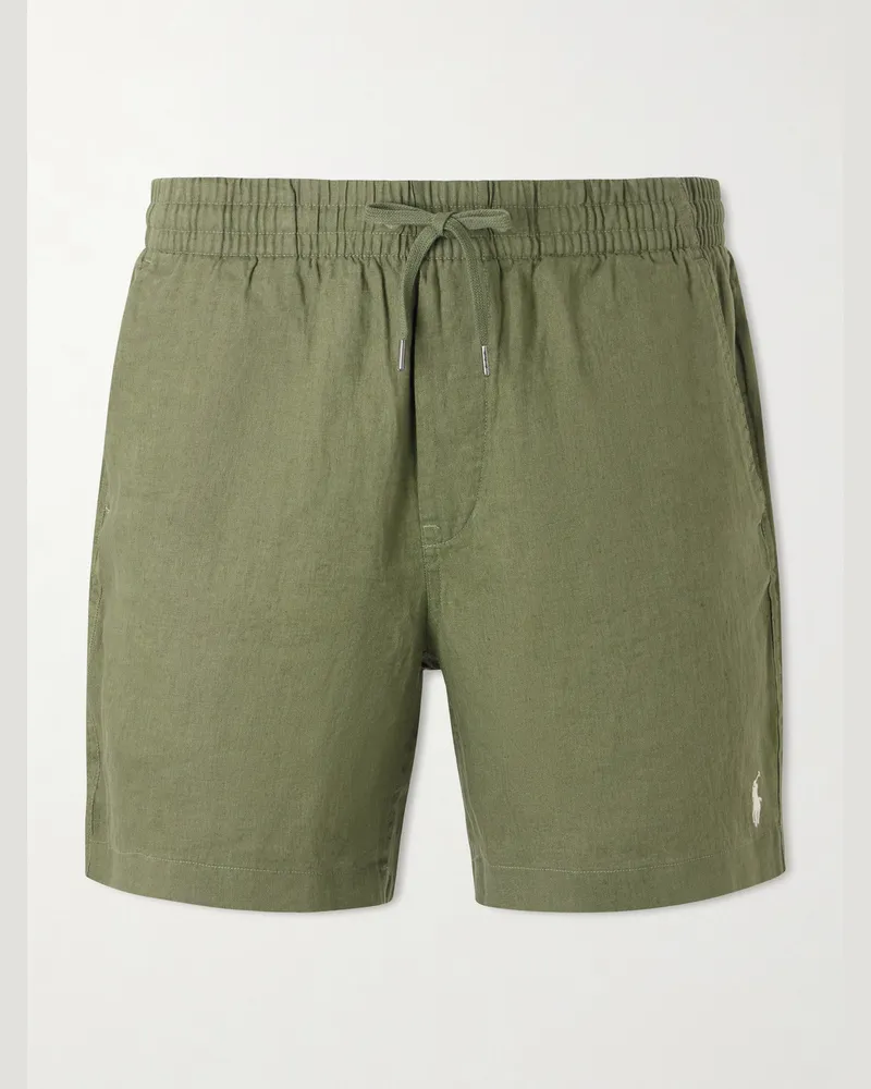 Ralph Lauren Straight-Leg Linen Drawstring Shorts Green