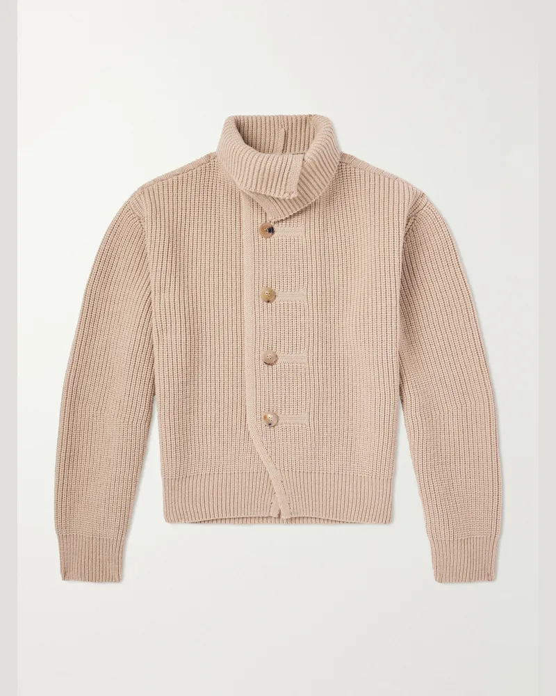 Dries van Noten Ribbed Wool Cardigan Neutrals