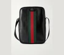 Webbing-Trimmed Leather Messenger Bag