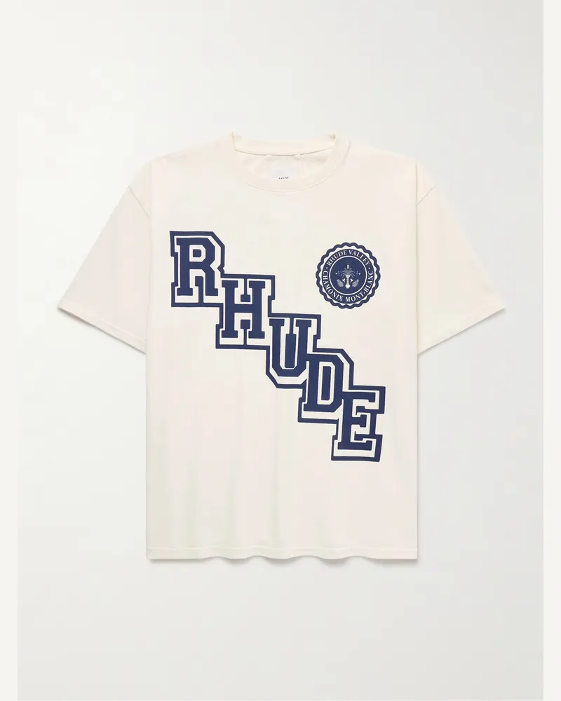 RHUDE Collegiate T-Shirt aus Baumwoll-Jersey mit Logoprint Neutral