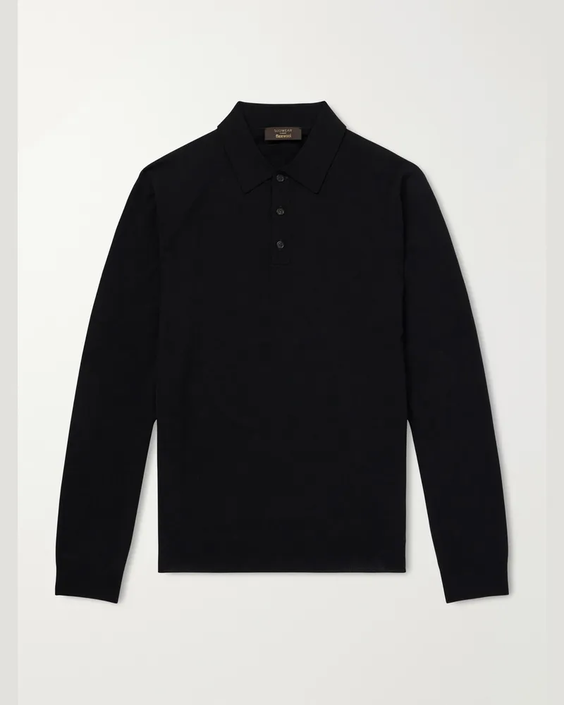 Slowear Slim-Fit Flexwool Polo Shirt Black