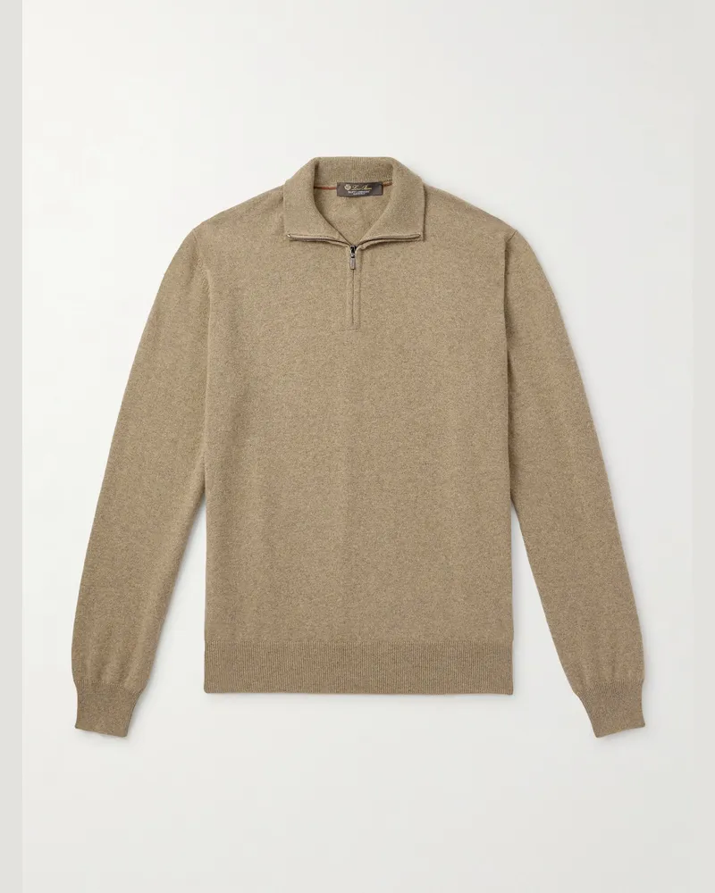 Loro Piana Slim-Fit Baby Cashmere Half-Zip Sweater Brown