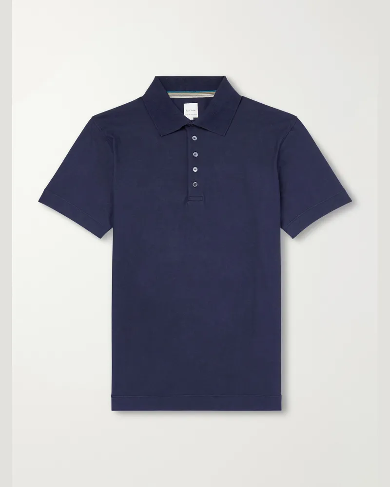 Paul Smith Striped Cotton-Jersey Polo Shirt Blue