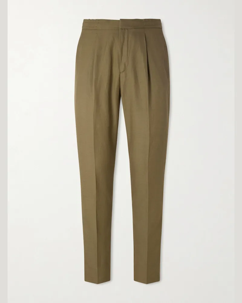 Officine Generale Drew Tapered Pleated Lyocell, Linen and Cotton-Blend Trousers Green