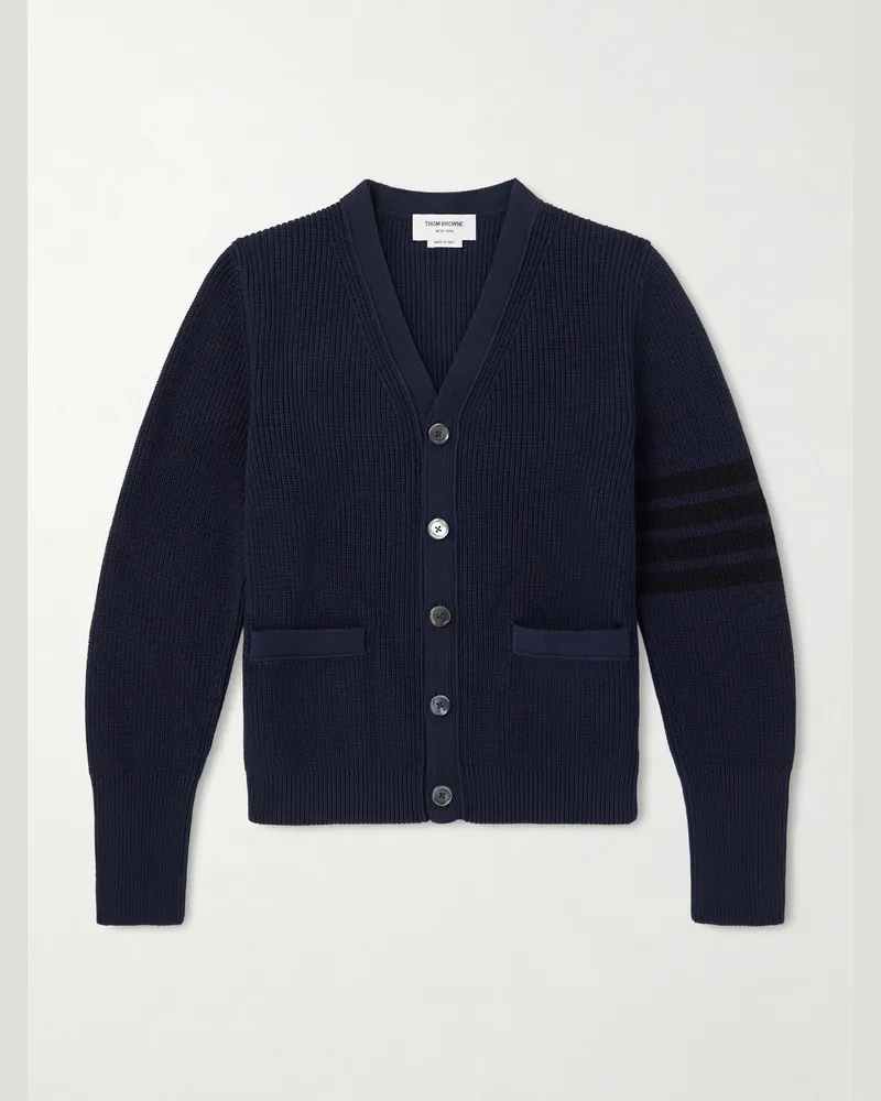 Thom Browne Cardigan aus Baumwolle mit Streifen in Stückfärbung Blau