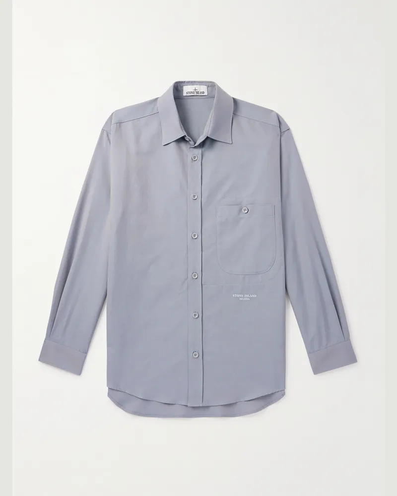Stone Island Marina Hemd aus Baumwoll-Oxford mit Logostickerei in Stückfärbung Blau