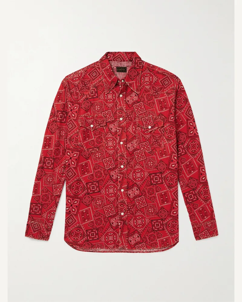 KAPITAL Bandana-Print Cotton-Gauze Shirt Red