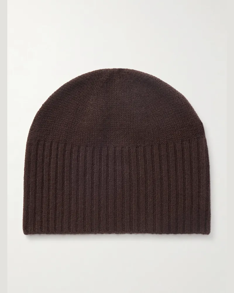 ALLUDE Ribbed Cashmere Beanie Brown
