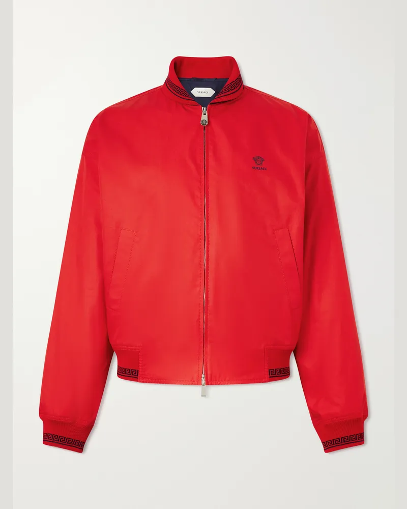 Versace Logo-Embroidered Cotton Blouson Jacket Red