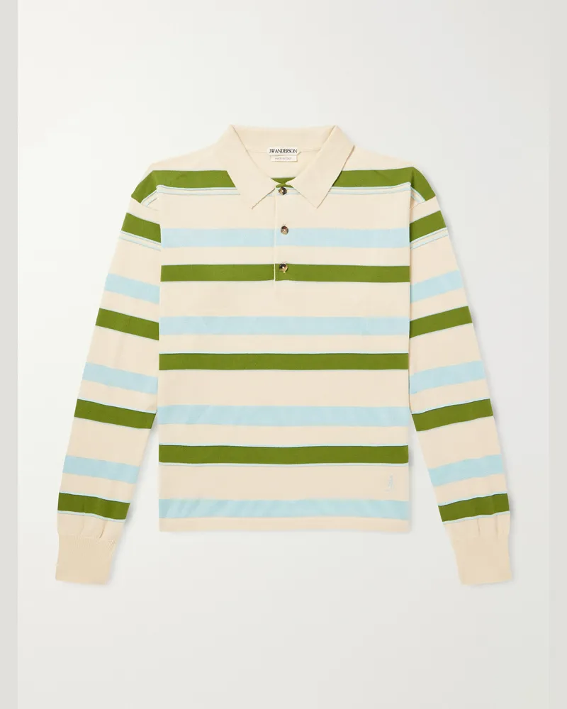 J.W.Anderson Rugby Striped Cotton-Blend Polo Shirt Neutrals